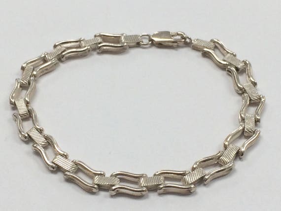 Vintage STERLING SILVER 7.5" Unique Link Bracelet… - image 3