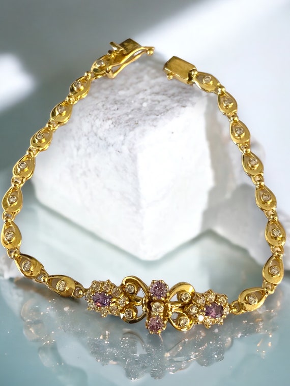 STUNNING Estate 14K Gold Amethyst Halo Custom 7.5”