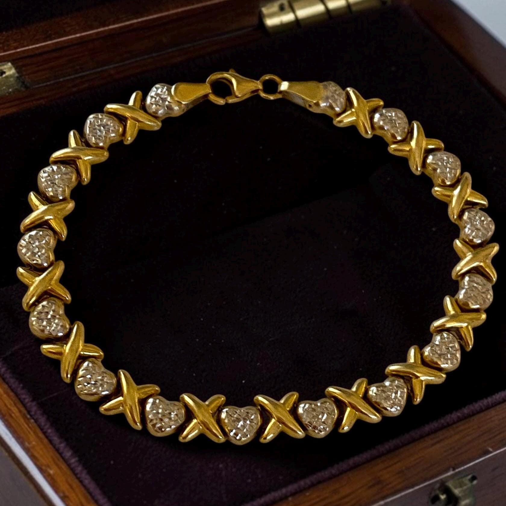 Vintage 14k Two-tone Gold XOXO 6mm Heart 7