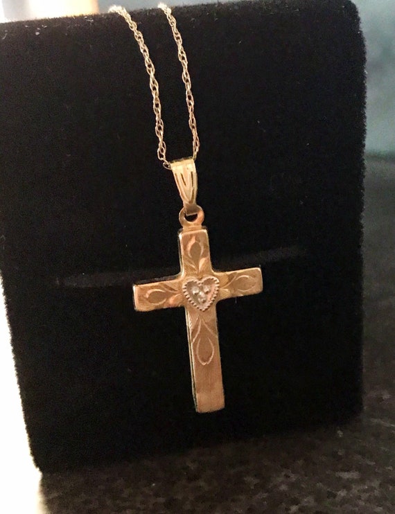 Pretty 14k Yellow Gold Diamond Accent Cross on 18… - image 2