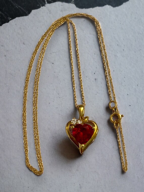 VINTAGE 10K Yellow Gold Ruby and Diamond Heart 18… - image 5