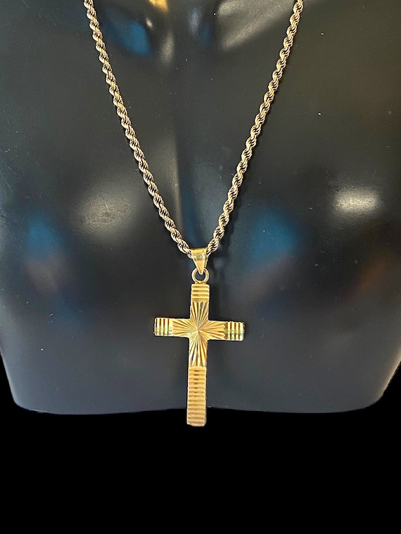 GORGEOUS Custom Vintage 14K Gold Cross Pendant 18… - image 9