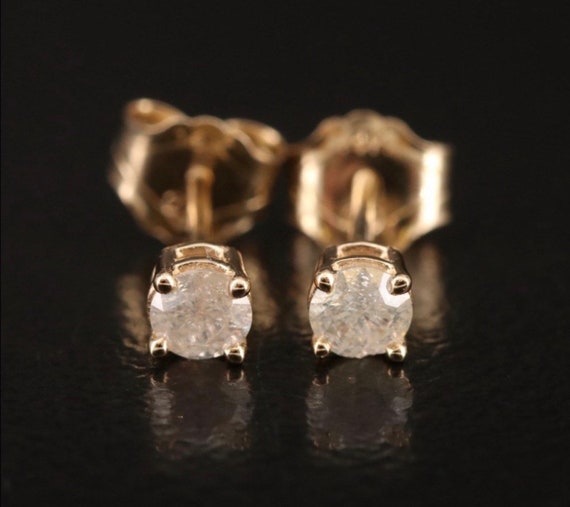Vintage 14K Yellow Gold .20 CTW Diamond Stud Earr… - image 2