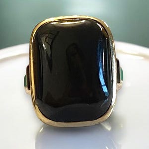 DESIGNER 10k Yellow Gold LARGE Rectangular Black ONYX Statement Ring Size 5.75