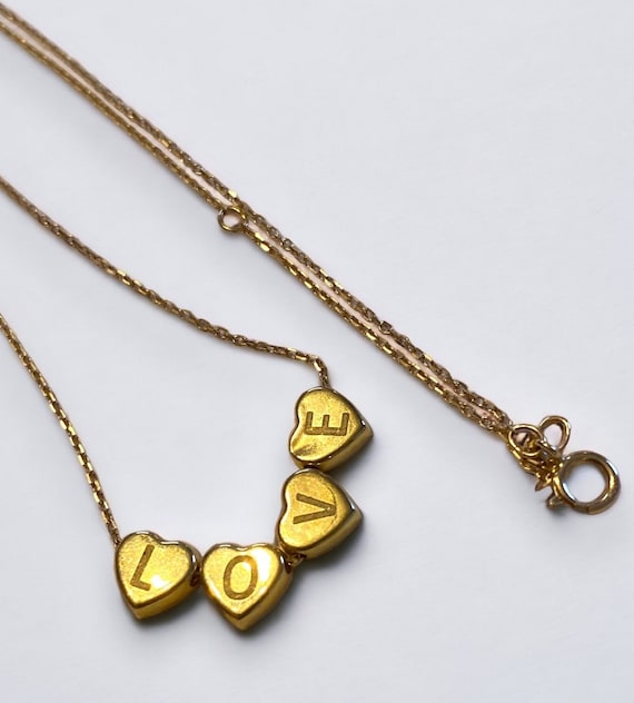 Vintage 10k Yellow Gold LOVE LETTERS Slide Charm Adjustable 16” - 20” Necklace!
