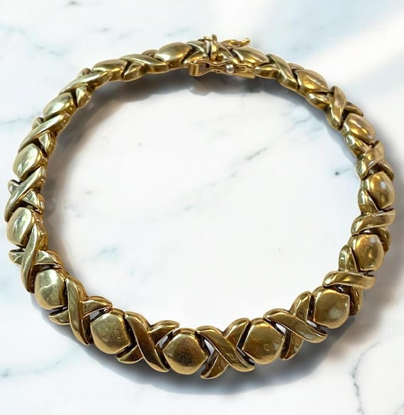 Vintage Original 1980's 14k Italian Yellow Gold 7.25” XOXO 9mm