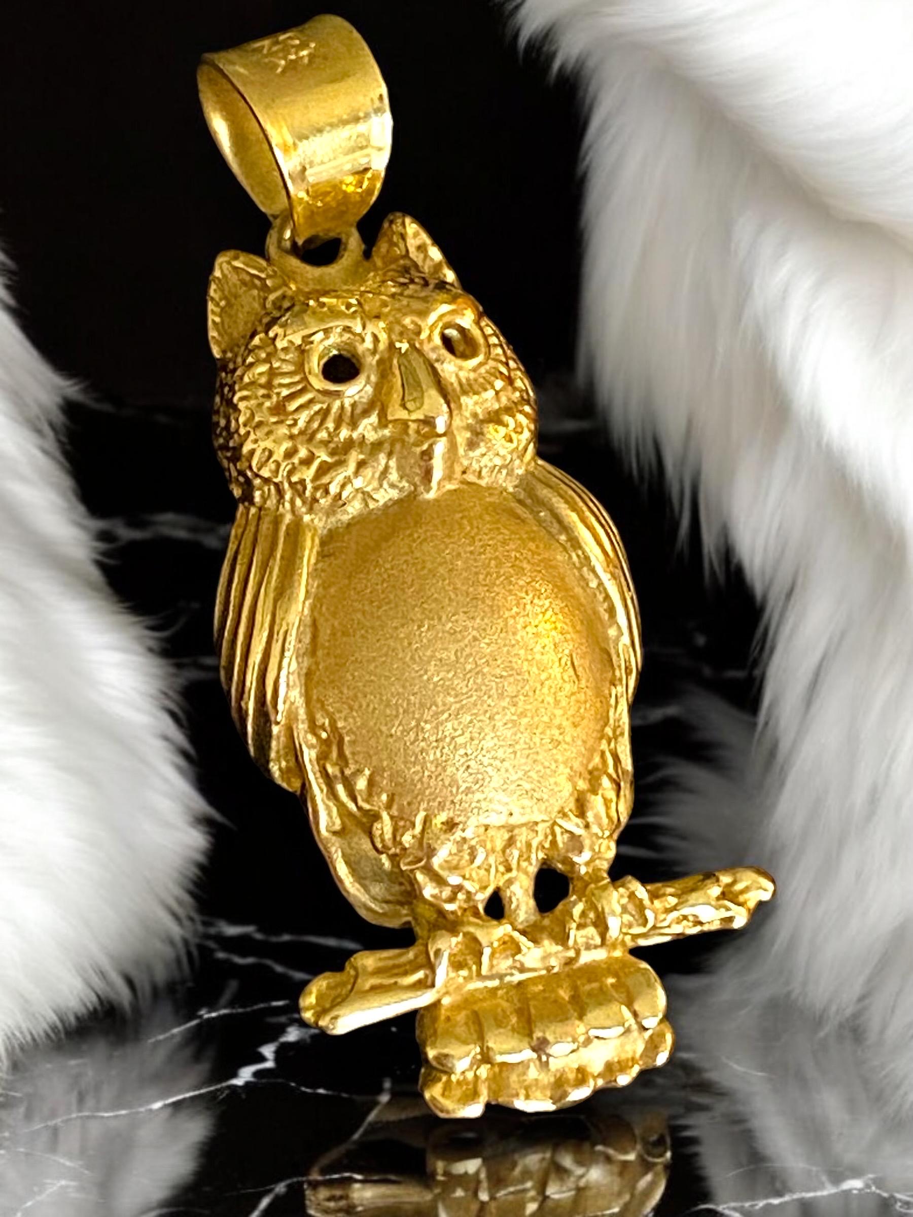 Solid gold owl pendant deals