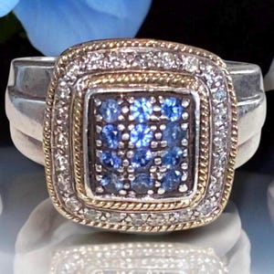 Estate Sterling Silver 925 18k Yellow Gold Effy SAPPHIRE & DIAMOND Ring Size 7 GORGEOUS