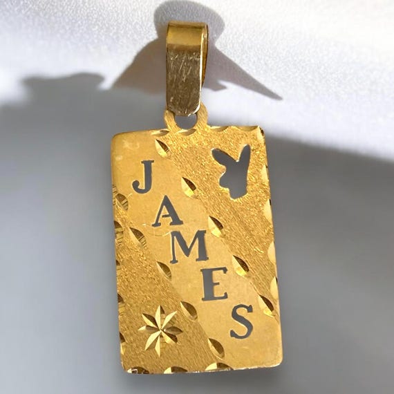 Vintage CUSTOM 14K Yellow Gold PLAYBOY Bunny “JAMES” Name Dog Tag