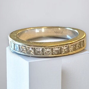 GORGEOUS 14k White Gold Channel Set .55 CTW Princess Diamond Band Wedding Ring Size 6