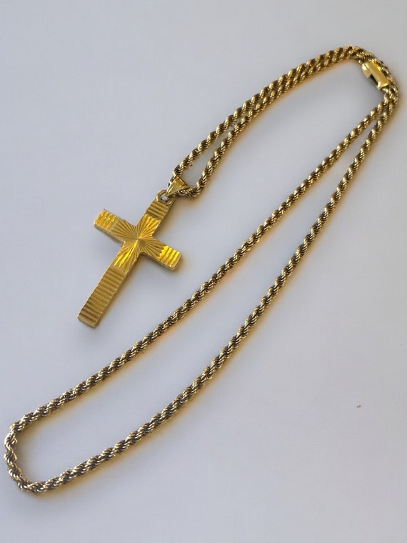 GORGEOUS Custom Vintage 14K Gold Cross Pendant 18… - image 2