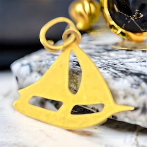 Dainty 14k Yellow Gold Small SAILBOAT Nautical Charm Pendant!