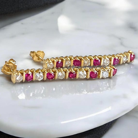 GORGEOUS Custom 14k Yellow Gold 3 CTW Ruby and Di… - image 7