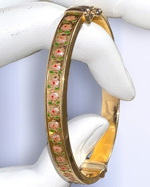 BEAUTIFUL Vintage 14k Yellow Gold Enamel Pink Flo… - image 2