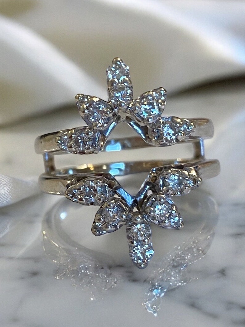 Estate 14K White Gold DIAMOND Wedding Band Engagement Enhancer Wrap ...