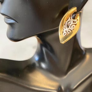VINTAGE Estate 14K Italian Two Tone Gold Filagree Unique Chunky Hoop Earrings