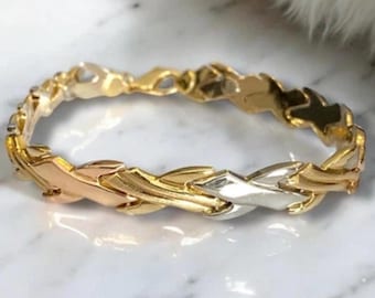 GORGEOUS Vintage 14K Tri-Color Gold “X” Chain 8” Bracelet!