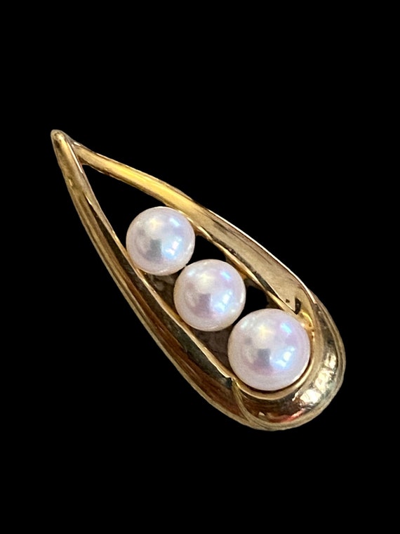 VINTAGE Large 14K Gold Triple Graduated Pearl Sli… - image 8