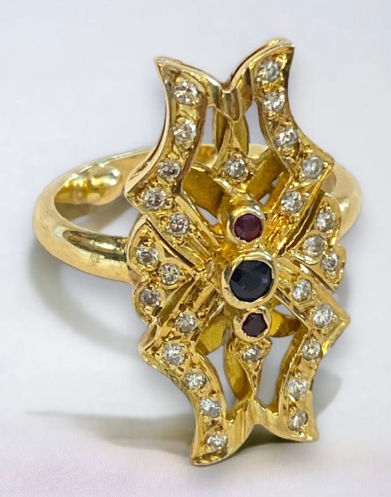 EXQUISITE Royal 18k Yellow Gold Large Diamond Rub… - image 10