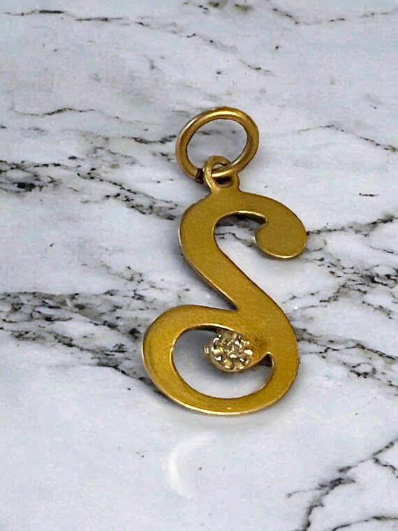 Vintage 14K Yellow Gold DIAMOND Initial “S” Charm… - image 4