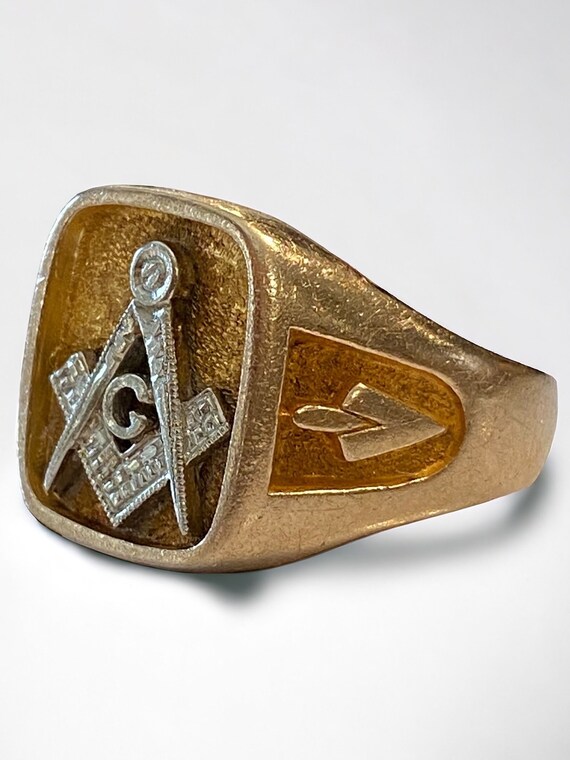 Vintage MENS MASONIC 10K Two Tone Gold Ring Size … - image 6