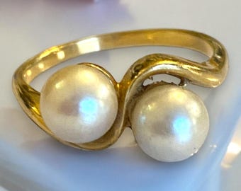 Vintage 14KT GE ESPO Double Pearl Ring - Etsy