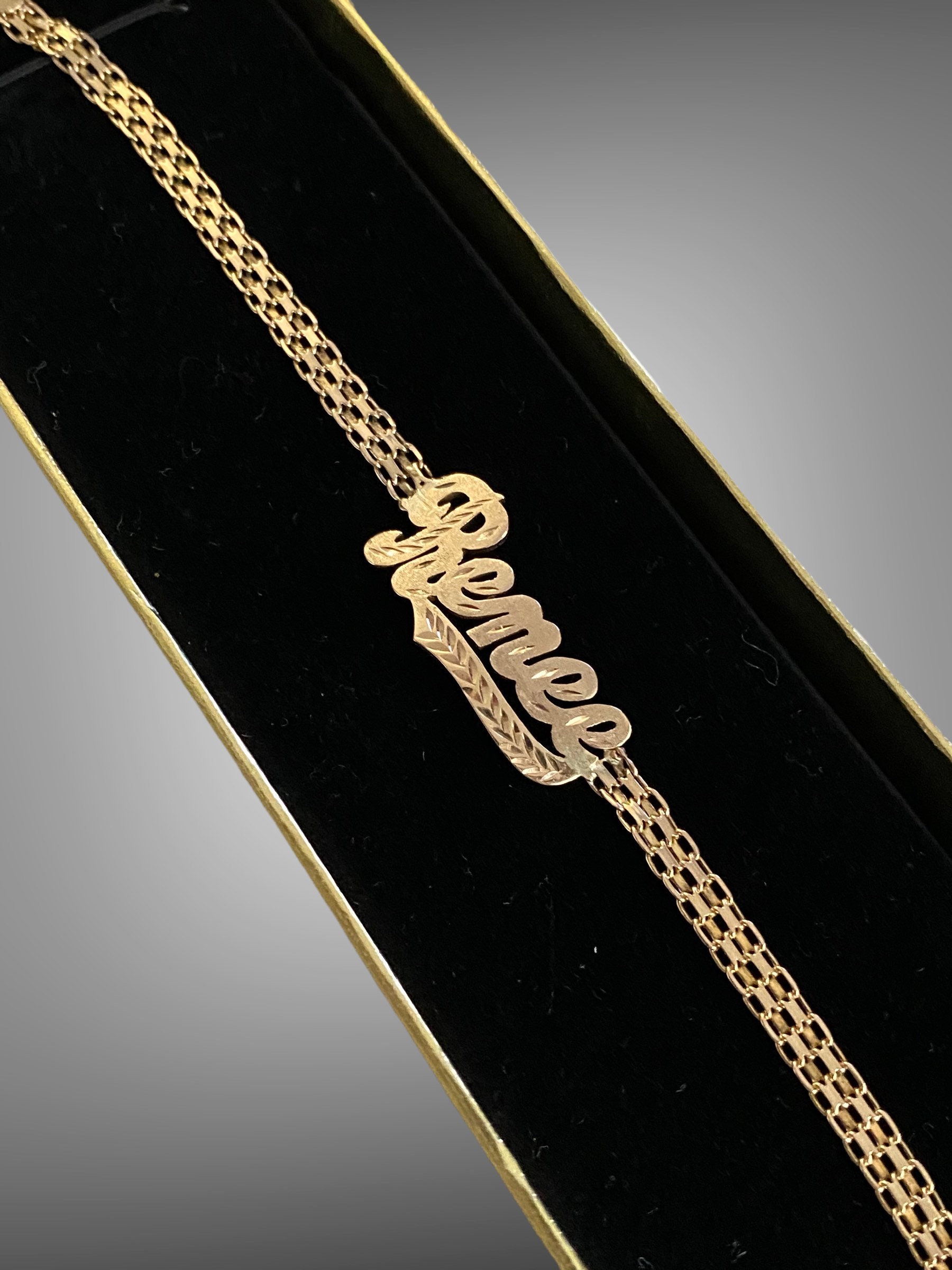 Custom 14K Yellow Gold renee Name Plate 7.75 Bracelet - Etsy Norway