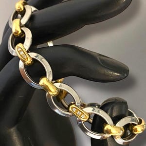 HEAVY Vintage Italian 18K 750 Two Tone Gold 950 Platinum DIAMOND BOLD Spring Ring Bracelet!!