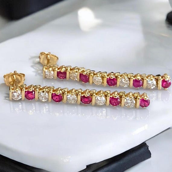 GORGEOUS Custom 14k Yellow Gold 3 CTW Ruby and Di… - image 8