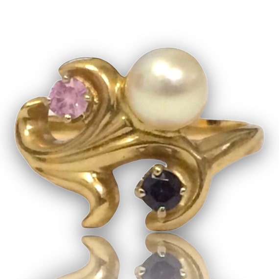 VINTAGE 70's 14K Yellow Gold Pearl Gemstones SWIR… - image 1