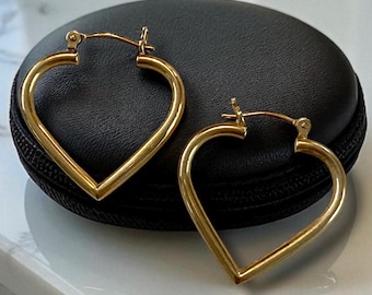 アクセサリー SEA 14K HEART HOOP EARRINGS GOLD 14K Heart Hoops| 14K Yellow Gold Heart Hoop Earring - Love| Real