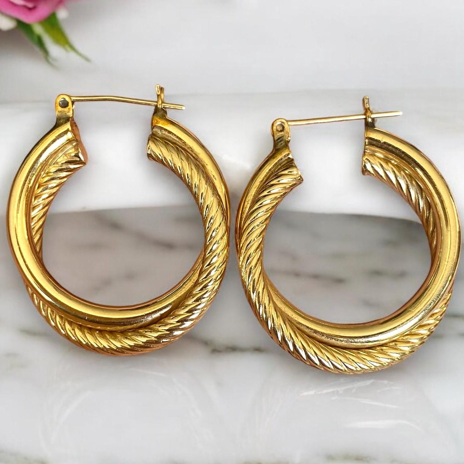 ◆VINTAGE HOLLYWOOD◆ Triple Mix Ring Earrings VH249OEA009M Vintage Triple Hoop Earrings - Vintage Beige 70s Triple Hoop