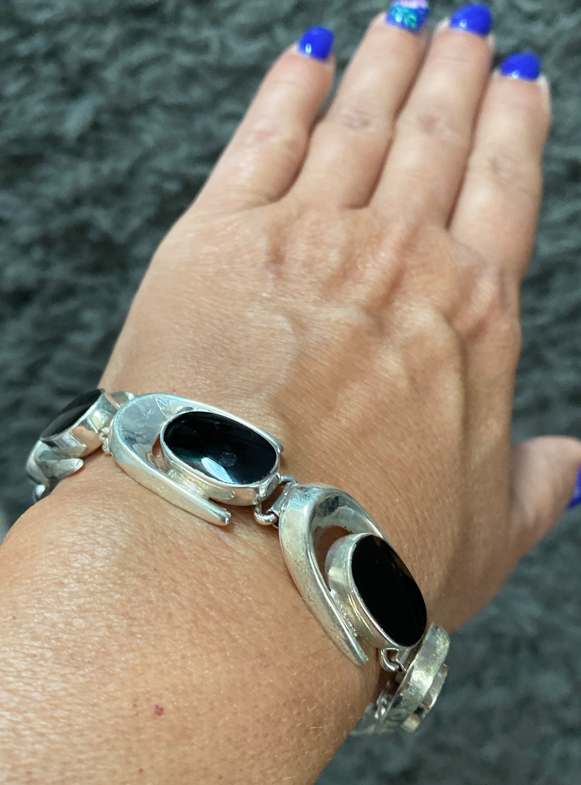 アクセサリー silver 925 ONYX vintage bracelet Vintage Sterling Silver & Black Onyx Bracelet - Etsy
