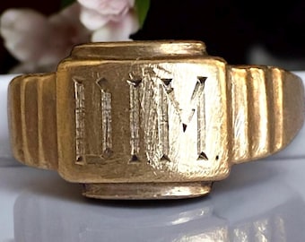 Vintage 1950’s Solid 10k Yellow Gold “D I M” Signet Initial Ring Size 6.5