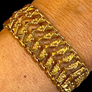 Estate Vintage 18k Yellow Gold 20mm Extra Wide Fancy Link Chain 6.75” Bracelet!