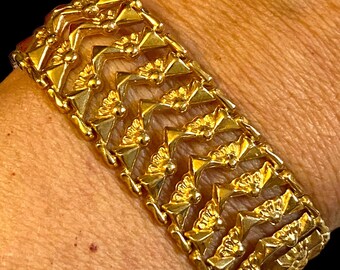 Estate Vintage 18k Yellow Gold 20mm Extra Wide Fancy Link Chain 6.75” Bracelet!