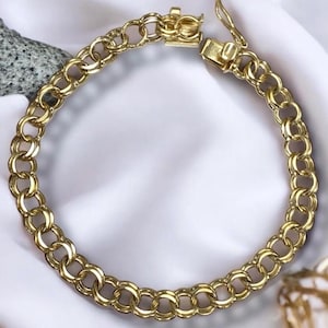 Vintage Solid 14K Yellow Gold 6mm Wide Classic 7” CHARM BRACELET!