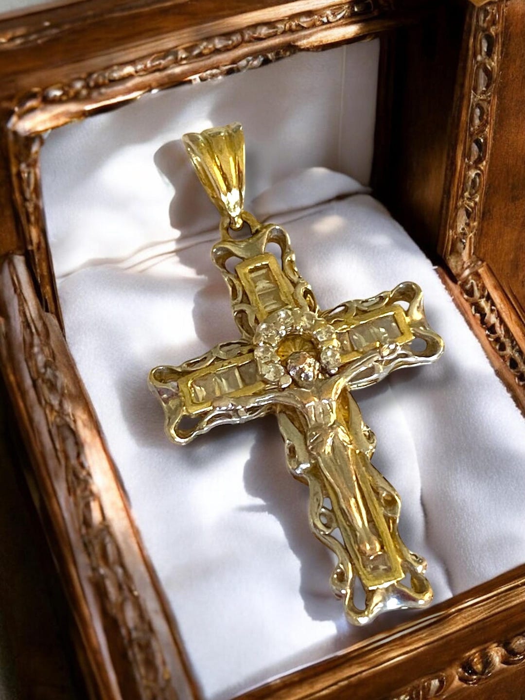 Amazing Estate Vintage 14K (585) Two Tone Gold 1.5” Crucifix CROSS ...