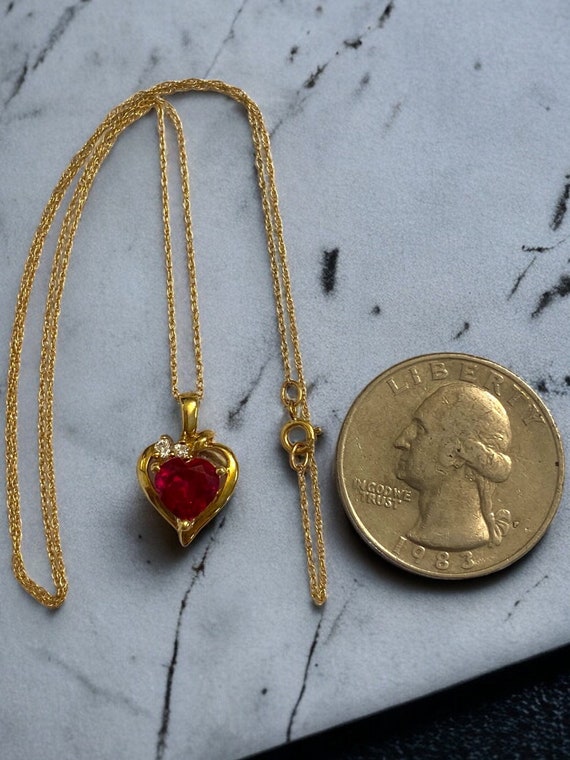 VINTAGE 10K Yellow Gold Ruby and Diamond Heart 18… - image 6