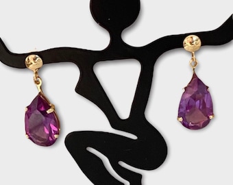 Beautiful 14K Yellow Gold 6 CTW Pear Amethyst Dangle Earrings GREAT GIFT!!