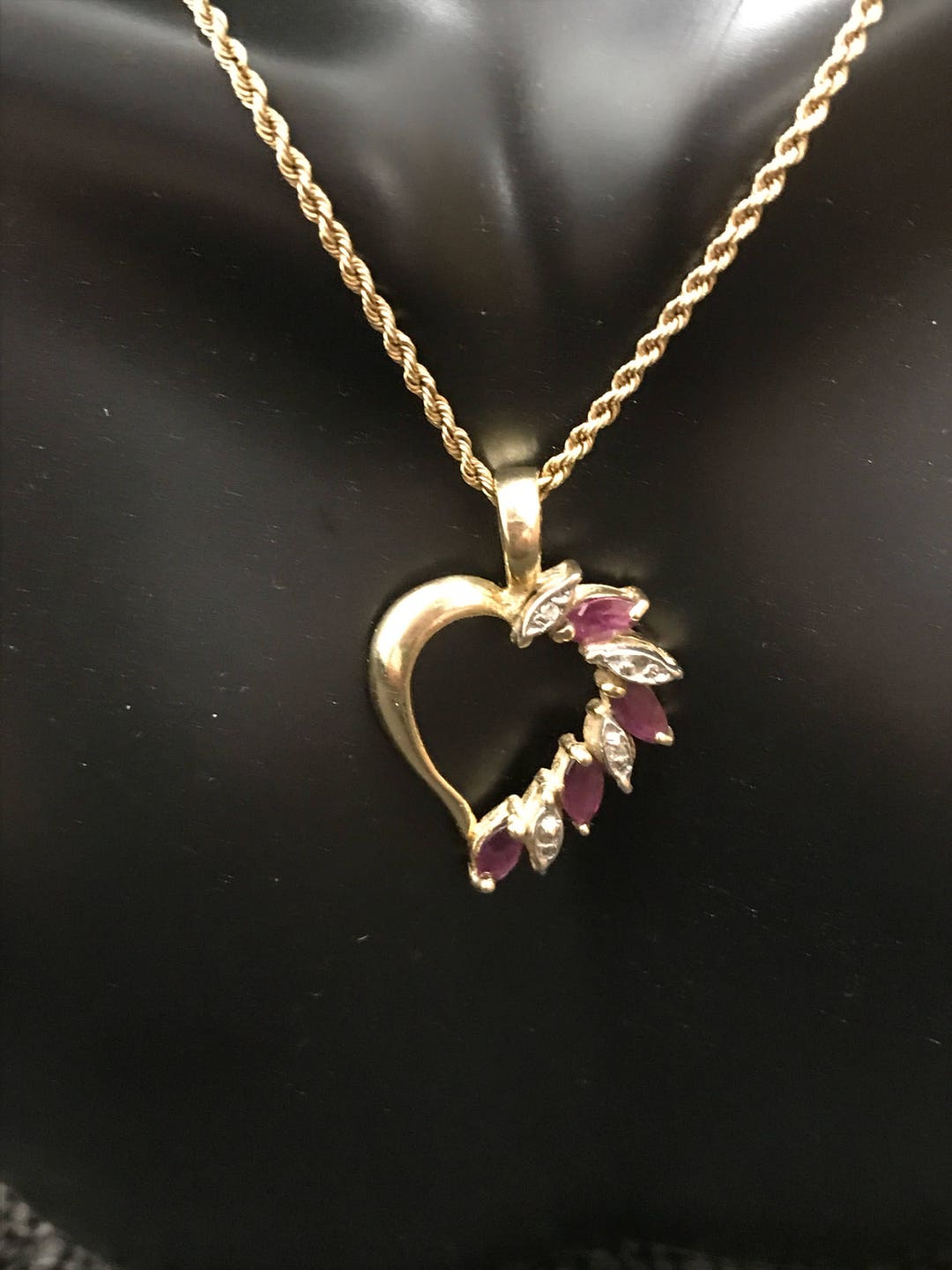 VINTAGE 14K Yellow Gold LARGE Ruby and Diamond Heart 18 - Etsy