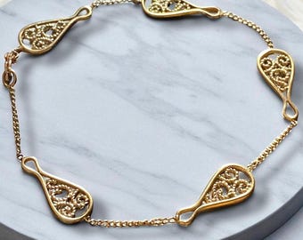 Exquisite ANTIQUE 14k Yellow Gold Filigree Fancy Link Chain 7” Bracelet Beautiful!