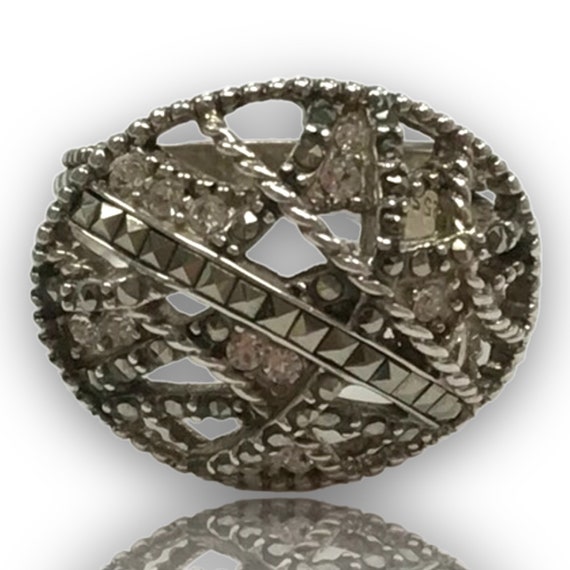 VINTAGE Sterling Silver 925 Marcasite Wide Band R… - image 9