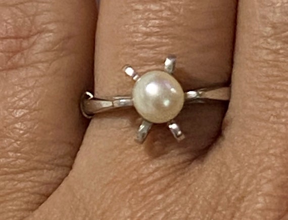 VINTAGE Unique 14K White Gold 6mm Pearl Solitaire… - image 4