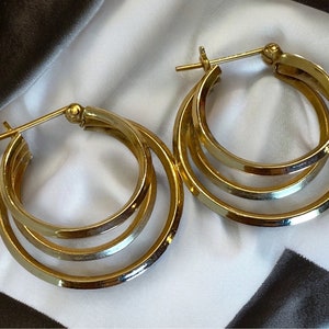 Vintage 14K Yellow Gold Triple Style Hoop Earrings BEAUTIFUL!!