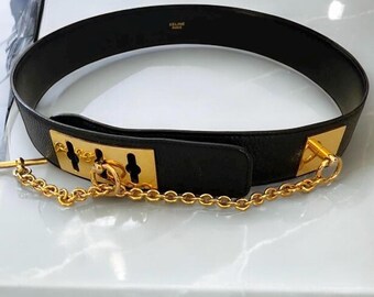 Authentic Celine Vintage Black Patent Leather Gold Buckle  display picture 1