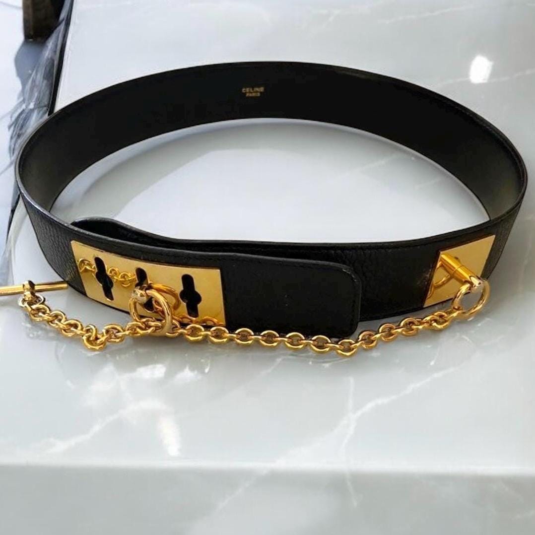 小物 Old CELINE Wide Buckle Large Belt sz.S Celine Vintage Black Suede Wide Belt With Large Silver Logo