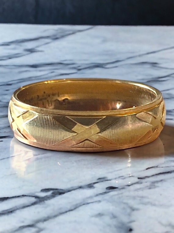 Estate SOLID 14K Rose and Yellow Gold Etched Band 