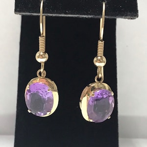 Beautiful 14k Yellow Gold 6 CTW Amethyst Dangle Earrings GREAT GIFT!!