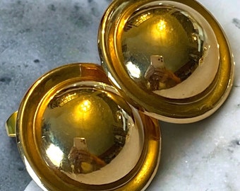 Estate Vintage 14K Yellow Gold Classy Round Polished Button Pierced Earrings